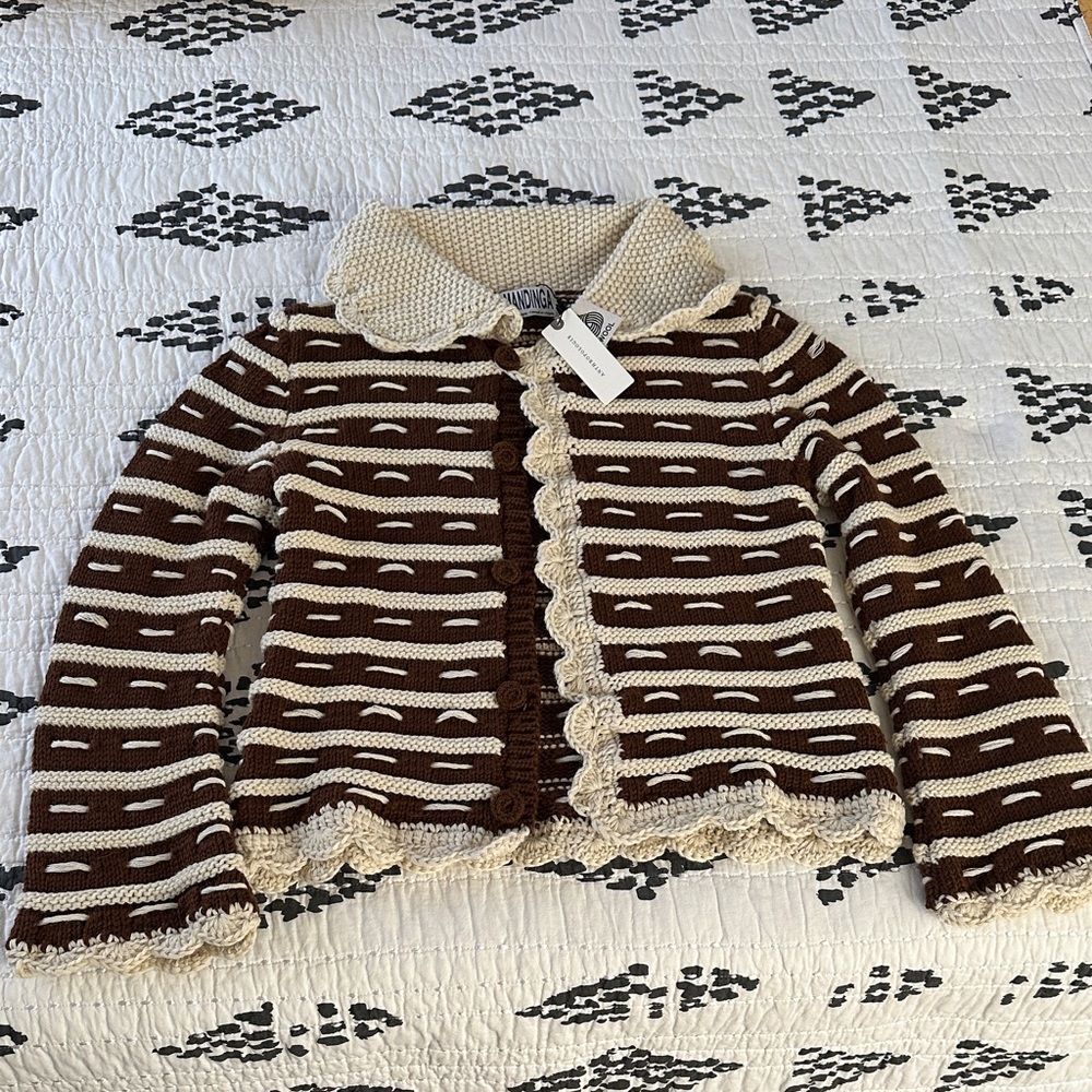 Mandinga scallop collard wool cardigan sweater